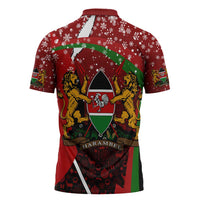 Kenya Christmas Zipper Polo Shirt with Santa Claus Spear and Red Green Harambee Crest - Wonder Print Shop