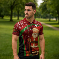 Kenya Christmas Zipper Polo Shirt with Santa Claus Spear and Red Green Harambee Crest - Wonder Print Shop