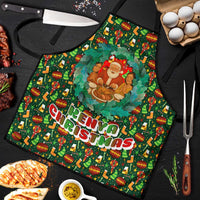 Kenya Christmas Apron with Santa Feast Scene and Festive Wreath Pattern - Wonder Print Shop