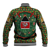 Kenya Christmas Baseball Jacket with Santa Feast Scene and Festive Wreath Pattern - Wonder Print Shop