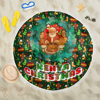 Kenya Christmas Beach Blanket with Santa Feast Scene and Festive Wreath Pattern - Wonder Print Shop