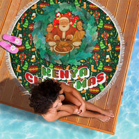 Kenya Christmas Beach Blanket with Santa Feast Scene and Festive Wreath Pattern - Wonder Print Shop