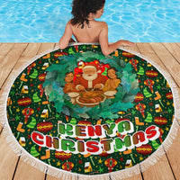 Kenya Christmas Beach Blanket with Santa Feast Scene and Festive Wreath Pattern - Wonder Print Shop