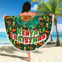 Kenya Christmas Beach Blanket with Santa Feast Scene and Festive Wreath Pattern - Wonder Print Shop