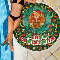 Kenya Christmas Beach Blanket with Santa Feast Scene and Festive Wreath Pattern - Wonder Print Shop