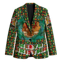 Kenya Christmas Blazer with Santa Feast Scene and Festive Wreath Pattern - Wonder Print Shop