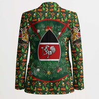 Kenya Christmas Blazer with Santa Feast Scene and Festive Wreath Pattern - Wonder Print Shop