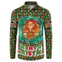 Kenya Christmas Button Sweatshirt with Santa Feast Scene and Festive Wreath Pattern - Wonder Print Shop