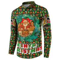Kenya Christmas Button Sweatshirt with Santa Feast Scene and Festive Wreath Pattern - Wonder Print Shop