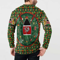 Kenya Christmas Button Sweatshirt with Santa Feast Scene and Festive Wreath Pattern - Wonder Print Shop