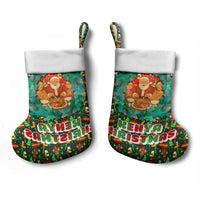 Kenya Christmas Stocking with Santa Feast Scene and Festive Wreath Pattern - Wonder Print Shop