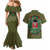 Kenya Christmas Couples Matching Mermaid Dress and Hawaiian Shirt with Santa Feast Scene and Festive Wreath Pattern - Wonder Print Shop