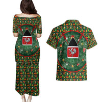 Kenya Christmas Couples Matching Puletasi and Hawaiian Shirt with Santa Feast Scene and Festive Wreath Pattern - Wonder Print Shop