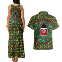 Kenya Christmas Couples Matching Tank Maxi Dress and Hawaiian Shirt with Santa Feast Scene and Festive Wreath Pattern - Wonder Print Shop