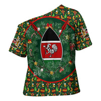 Kenya Christmas Cross Shoulder Shirt with Santa Feast Scene and Festive Wreath Pattern - Wonder Print Shop
