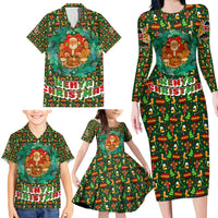 Kenya Christmas Family Matching Long Sleeve Bodycon Dress and Hawaiian Shirt with Santa Feast Scene and Festive Wreath Pattern - Wonder Print Shop