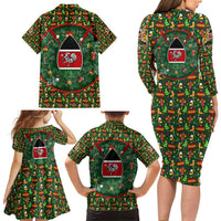 Kenya Christmas Family Matching Long Sleeve Bodycon Dress and Hawaiian Shirt with Santa Feast Scene and Festive Wreath Pattern - Wonder Print Shop