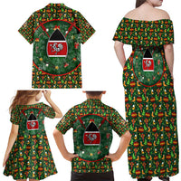 Kenya Christmas Family Matching Off Shoulder Maxi Dress and Hawaiian Shirt with Santa Feast Scene and Festive Wreath Pattern - Wonder Print Shop