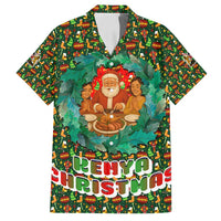 Kenya Christmas Family Matching Off Shoulder Maxi Dress and Hawaiian Shirt with Santa Feast Scene and Festive Wreath Pattern - Wonder Print Shop
