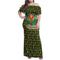 Kenya Christmas Family Matching Off Shoulder Maxi Dress and Hawaiian Shirt with Santa Feast Scene and Festive Wreath Pattern - Wonder Print Shop