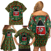 Kenya Christmas Family Matching Off Shoulder Short Dress and Hawaiian Shirt with Santa Feast Scene and Festive Wreath Pattern - Wonder Print Shop