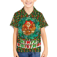 Kenya Christmas Family Matching Summer Maxi Dress and Hawaiian Shirt with Santa Feast Scene and Festive Wreath Pattern - Wonder Print Shop