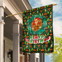 Kenya Christmas Garden Flag with Santa Feast Scene and Festive Wreath Pattern - Wonder Print Shop