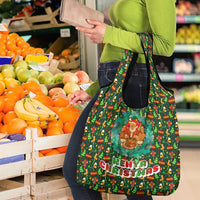 Kenya Christmas Grocery Bag with Santa Feast Scene and Festive Wreath Pattern - Wonder Print Shop