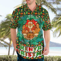 Kenya Christmas Hawaiian Shirt with Santa Feast Scene and Festive Wreath Pattern - Wonder Print Shop