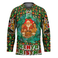 Kenya Christmas Hockey Jersey with Santa Feast Scene and Festive Wreath Pattern - Wonder Print Shop