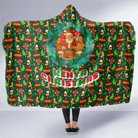 Kenya Christmas Hooded Blanket with Santa Feast Scene and Festive Wreath Pattern - Wonder Print Shop