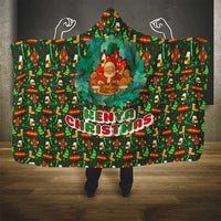 Kenya Christmas Hooded Blanket with Santa Feast Scene and Festive Wreath Pattern - Wonder Print Shop