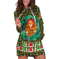 Kenya Christmas Hoodie Dress with Santa Feast Scene and Festive Wreath Pattern - Wonder Print Shop