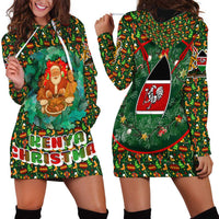 Kenya Christmas Hoodie Dress with Santa Feast Scene and Festive Wreath Pattern - Wonder Print Shop