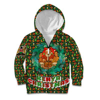 Kenya Christmas Kid Hoodie with Santa Feast Scene and Festive Wreath Pattern - Wonder Print Shop