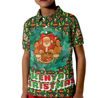 Kenya Christmas Kid Polo Shirt with Santa Feast Scene and Festive Wreath Pattern - Wonder Print Shop