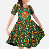 Kenya Christmas Kid Short Sleeve Dress with Santa Feast Scene and Festive Wreath Pattern - Wonder Print Shop