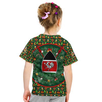 Kenya Christmas Kid T Shirt with Santa Feast Scene and Festive Wreath Pattern - Wonder Print Shop