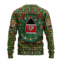 Kenya Christmas Ugly Christmas Sweater with Santa Feast Scene and Festive Wreath Pattern - Wonder Print Shop