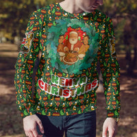 Kenya Christmas Ugly Christmas Sweater with Santa Feast Scene and Festive Wreath Pattern - Wonder Print Shop