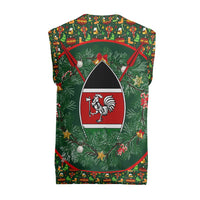 Kenya Christmas Knitted V-Neck Vest with Santa Feast Scene and Festive Wreath Pattern - Wonder Print Shop