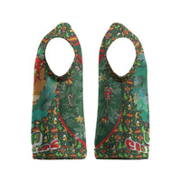 Kenya Christmas Knitted V-Neck Vest with Santa Feast Scene and Festive Wreath Pattern - Wonder Print Shop