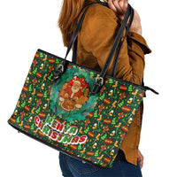 Kenya Christmas Leather Tote Bag with Santa Feast Scene and Festive Wreath Pattern - Wonder Print Shop