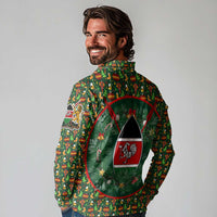 Kenya Christmas Long Sleeve Polo Shirt with Santa Feast Scene and Festive Wreath Pattern - Wonder Print Shop