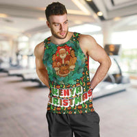 Kenya Christmas Men Tank Top with Santa Feast Scene and Festive Wreath Pattern - Wonder Print Shop