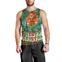 Kenya Christmas Men Tank Top with Santa Feast Scene and Festive Wreath Pattern - Wonder Print Shop