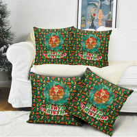 Kenya Christmas Pillow Cover with Santa Feast Scene and Festive Wreath Pattern - Wonder Print Shop