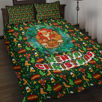 Kenya Christmas Quilt Bed Set with Santa Feast Scene and Festive Wreath Pattern - Wonder Print Shop