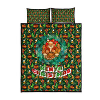 Kenya Christmas Quilt Bed Set with Santa Feast Scene and Festive Wreath Pattern - Wonder Print Shop