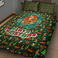 Kenya Christmas Quilt Bed Set with Santa Feast Scene and Festive Wreath Pattern - Wonder Print Shop